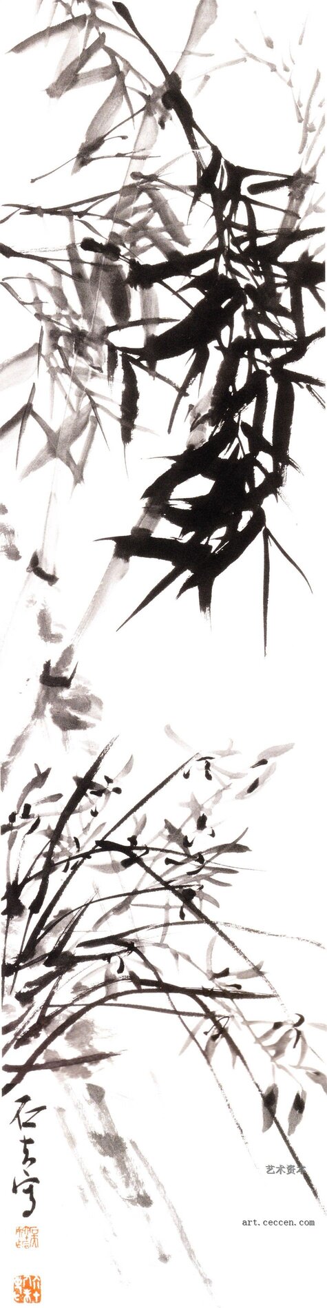 兰竹共岁华 136x34cm 纸本墨笔 1998年 郭石夫